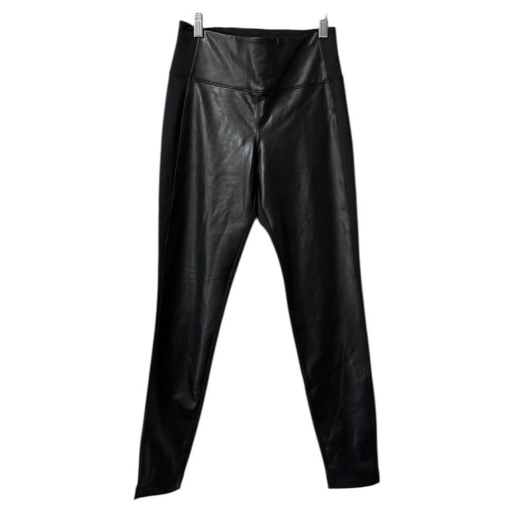 Athleta Delancey Shine Tight‎ Faux Leather Front Panel Black Leggings Size SP